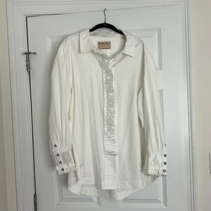 Free People We The Free Oversized White Tuxedo Dress Shirt Button down Ruffle L